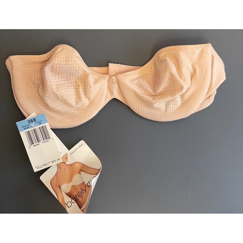 Vintage Barely There Strapless Bra 36B Beige Wired Checkmates 4606 New 2002
